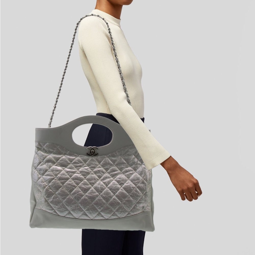 CHANEL Silver Quilted Tote Bag - Picture 2 of 6